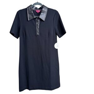 STAUD Jay Black Mini Polo Dress Faux Leather Collar Detail size M Boxy Minimal